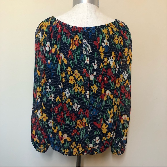 Tory Burch Josephine iris garden floral dot drawstring blouse top peasant - Picture 2 of 14